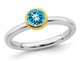 1/2 Carat (ctw) Solitaire Blue Topaz Ring in Sterling Silver with Yellow Accents